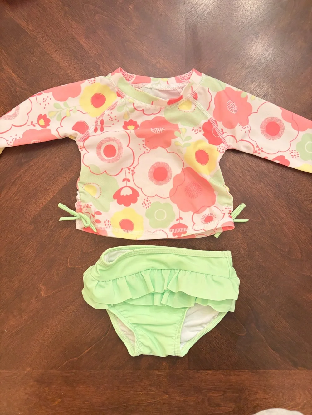 Janie and Jack Coral Floral Long-Sleeve One-Piece with Mint Ruffle Bottoms